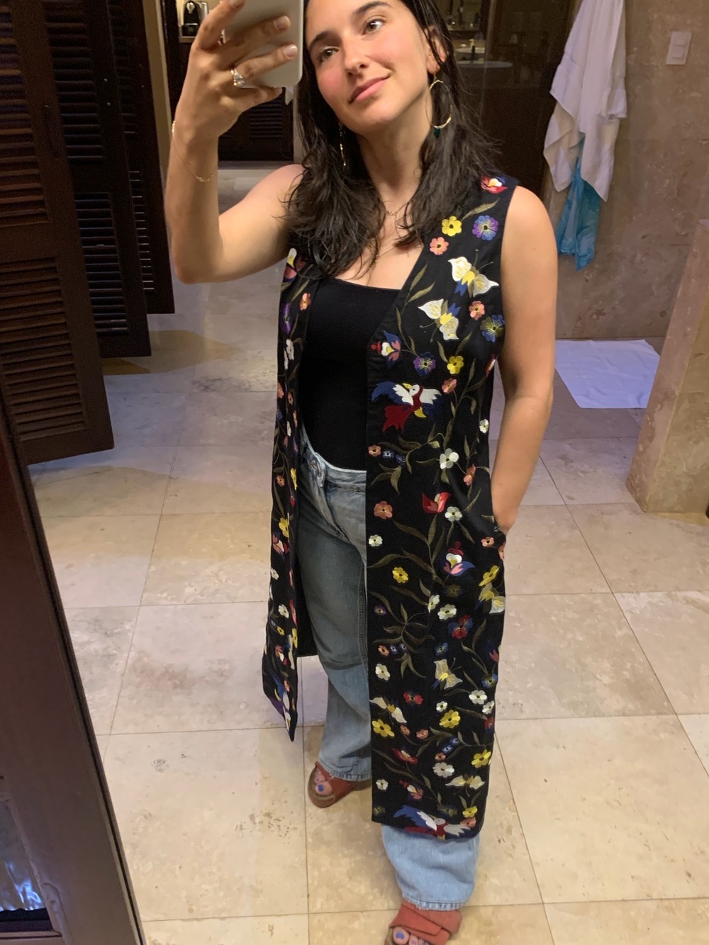 Alice + Olivia Black Long Embroidered Vest - Picture 3 of 3